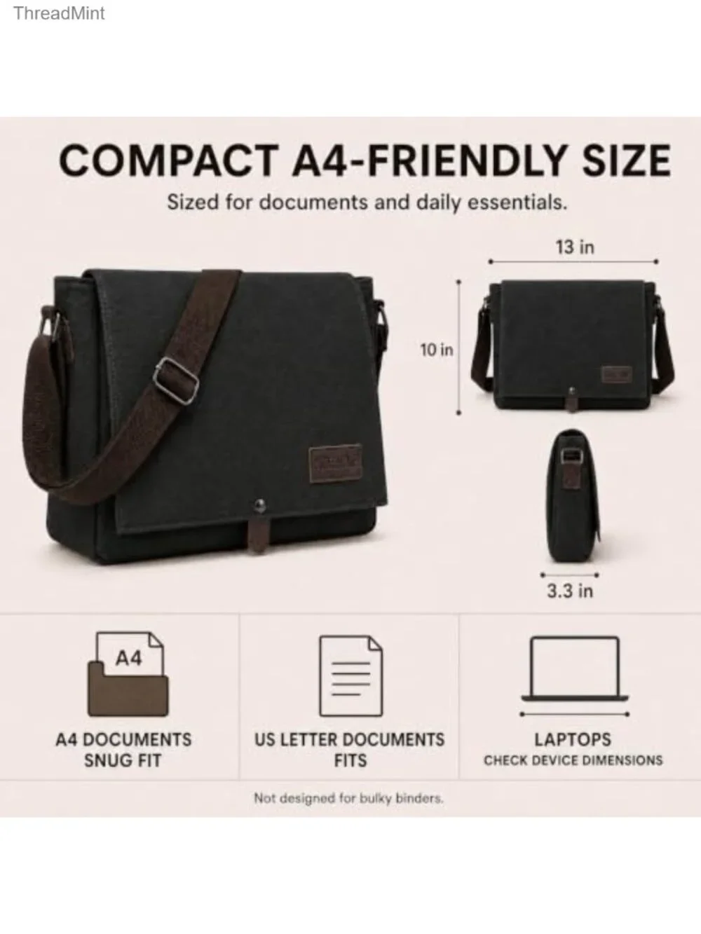 Men's Canvas Messenger Bag Compact Satchel for Work